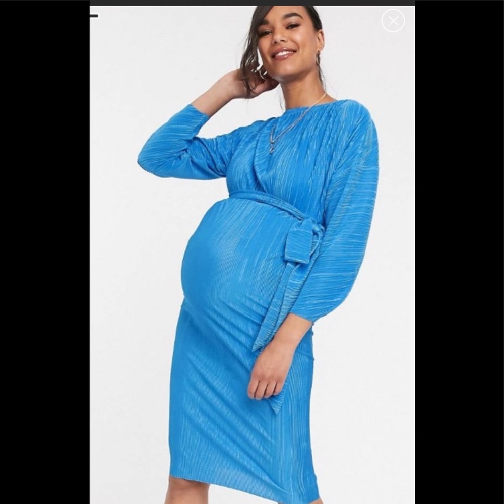 ASOS Maternity Bardot Body Contouring  Aqua / Teal Plisse Dress
